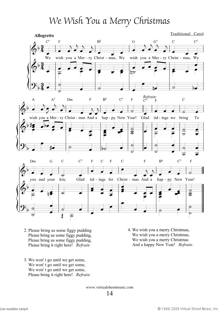 Free We Wish You a Merry Christmas Sheet Music with Lyrics and Mp3 audio