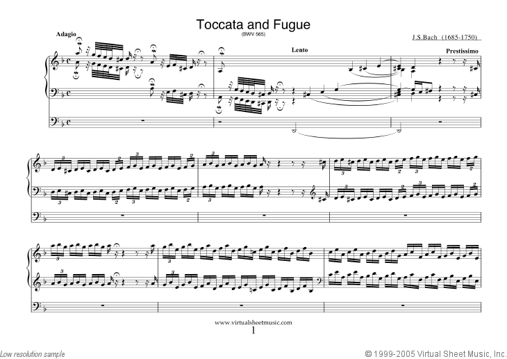 Toccata & Fugue in D minor BWV 565 sheet music for organ by Bach
