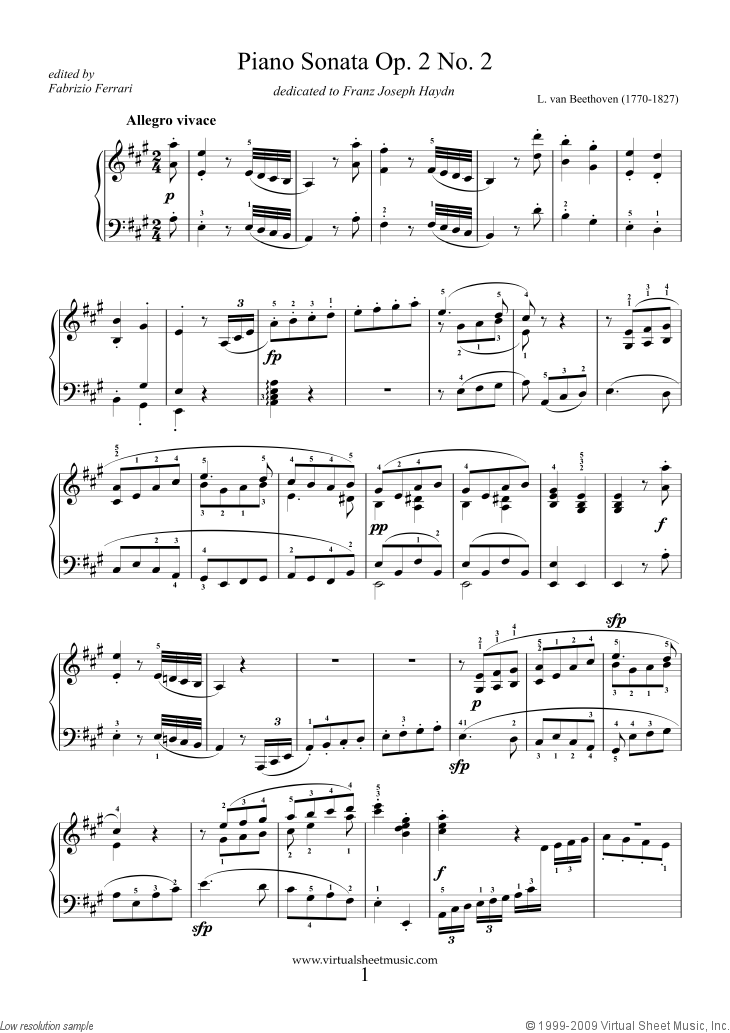 Moonlight Sonata Piano Sheet Music. Sonata Op.2 No.2 sheet music