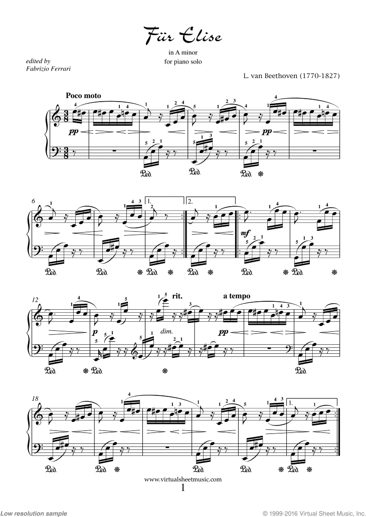 Beethoven Fur Elise Piano Sheet Music