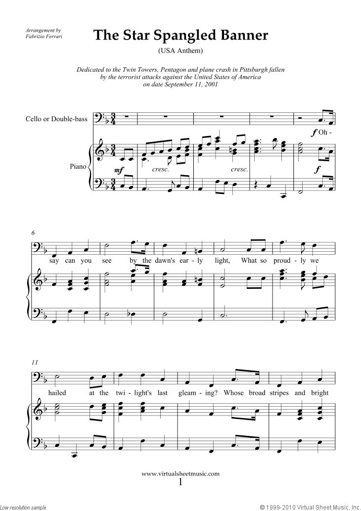 Star Spangled Banner Piano Note For Beginner 120