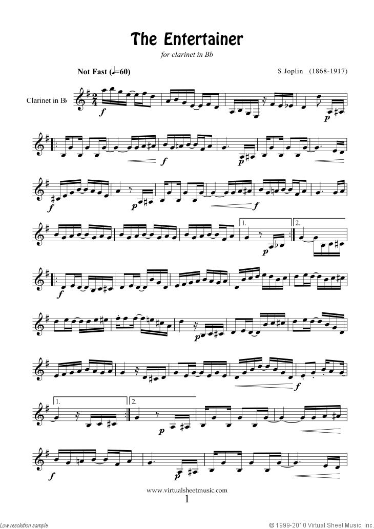Free Joplin - The Entertainer sheet music for clarinet solo [PDF]
