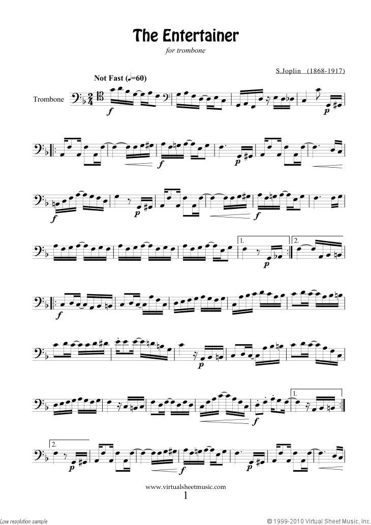 The Entertainer sheet music for trombone free sheet music