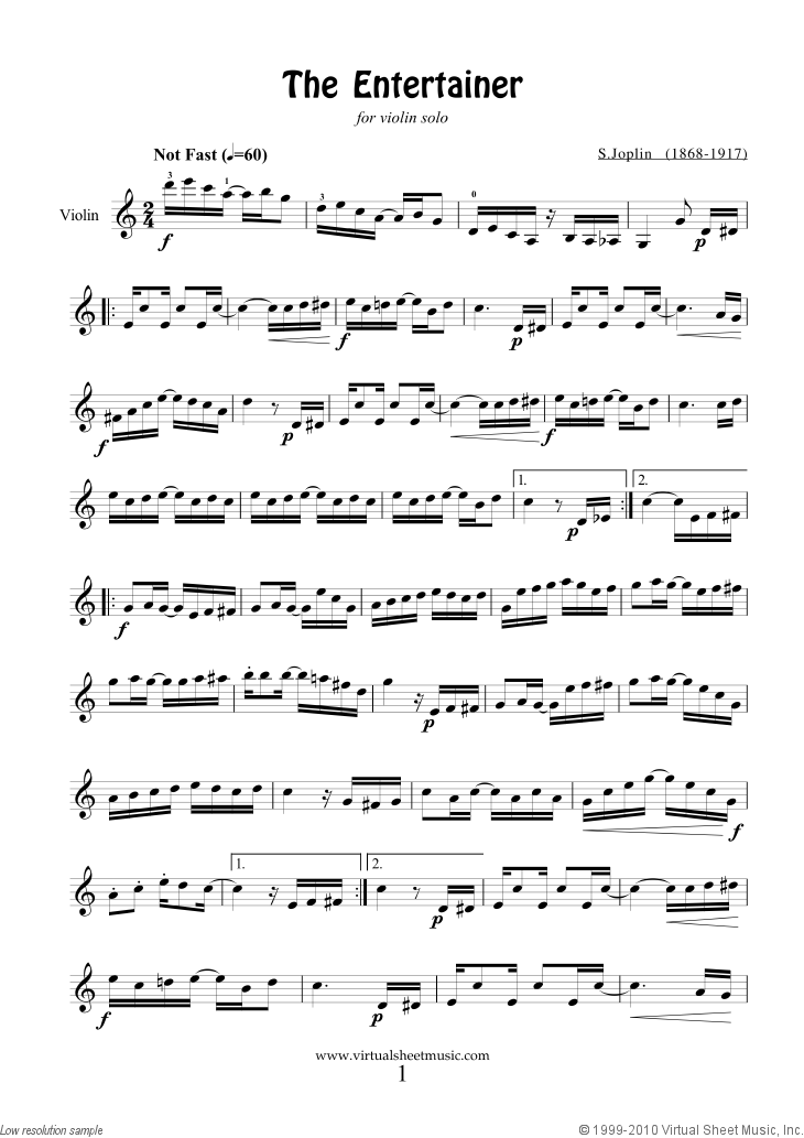 The Entertainer sheet music for violin free sheet music