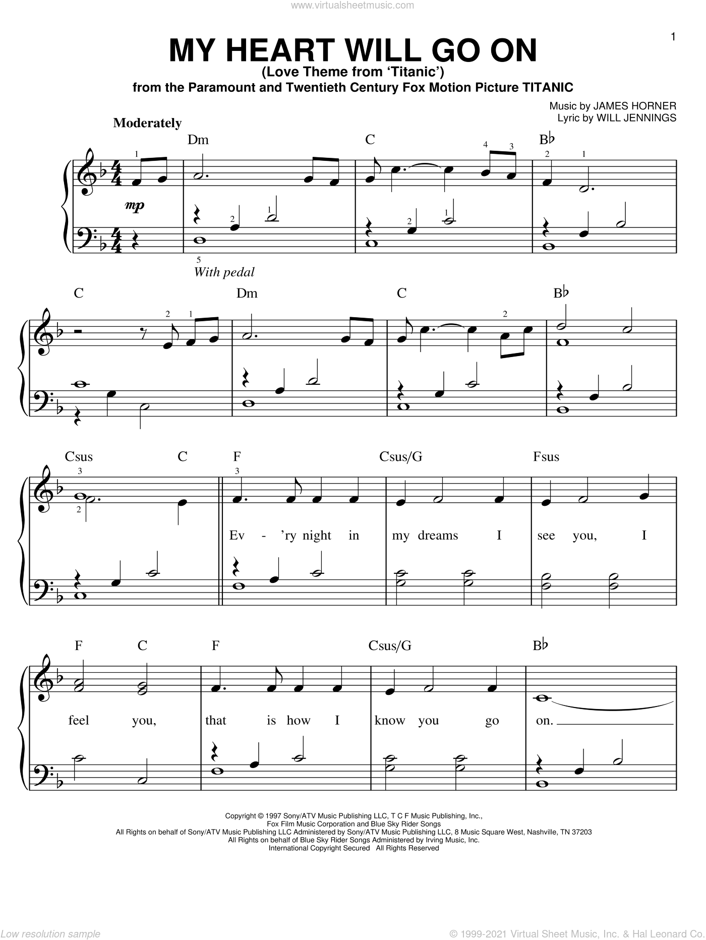 Dion My Heart Will Go On Love Theme From Titanic Sheet Music Easy 