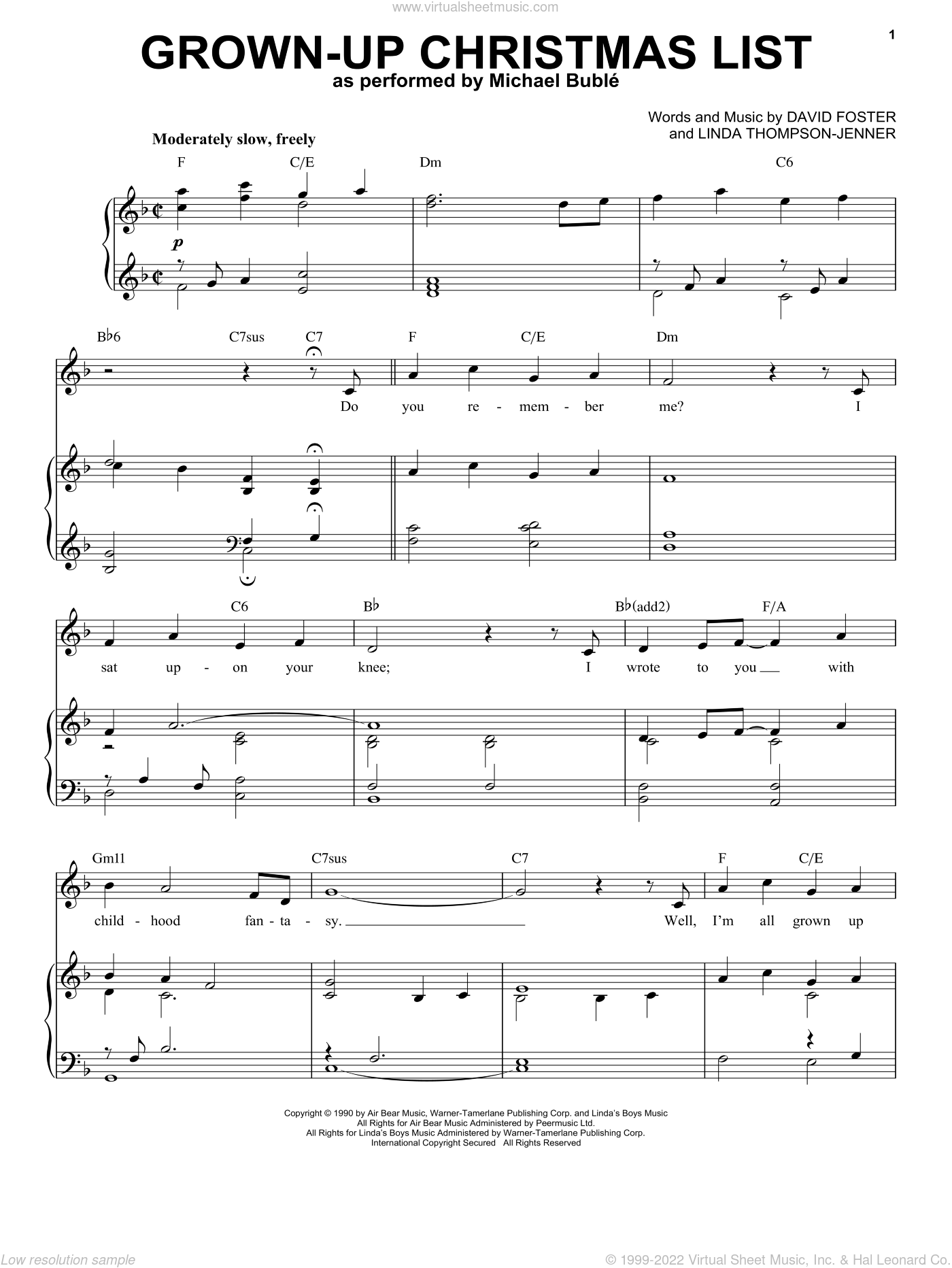 Buble - Grown-Up Christmas List sheet music for voice and piano