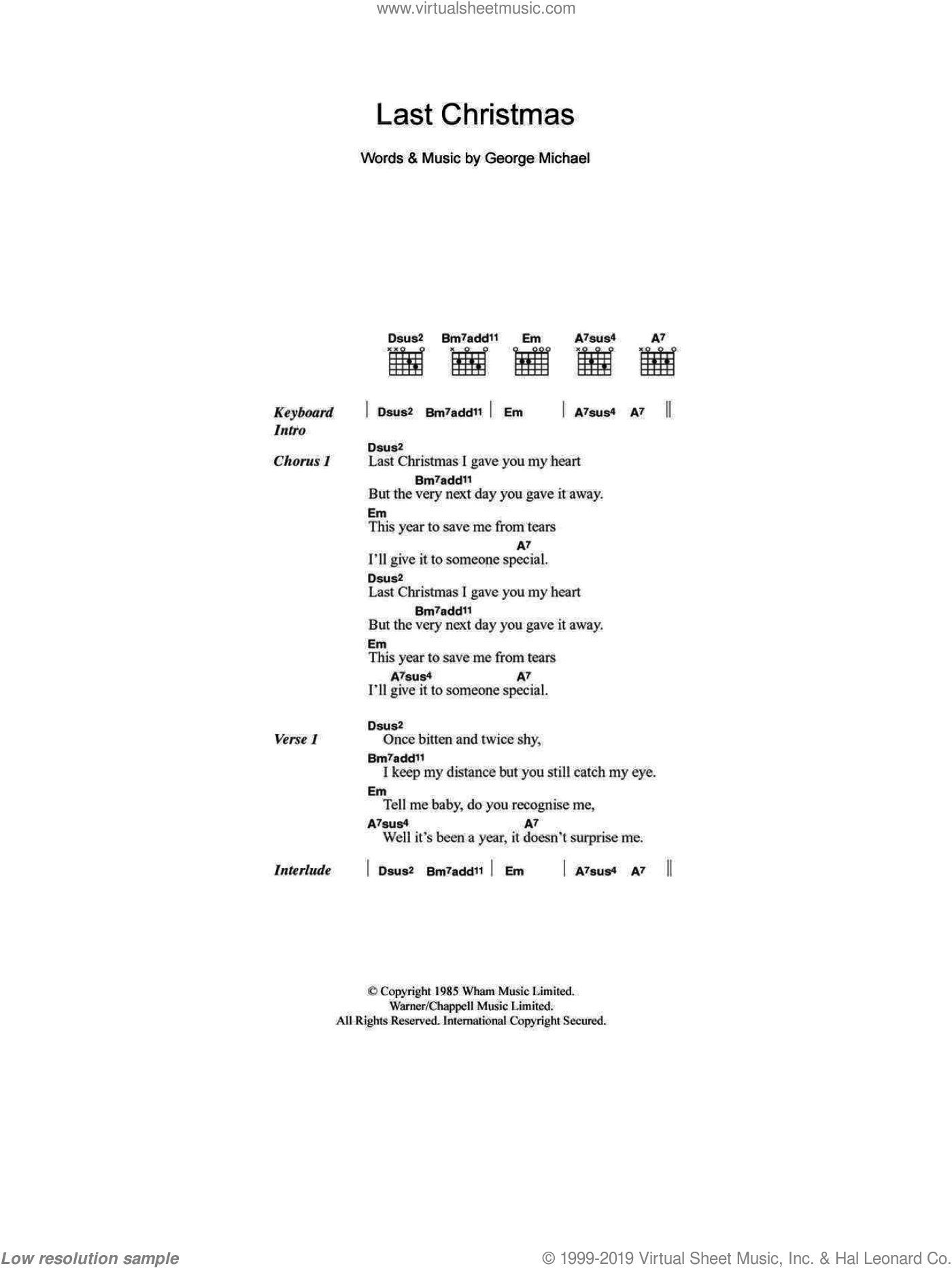 Wham! - Last Christmas sheet music for guitar (chords) PDF