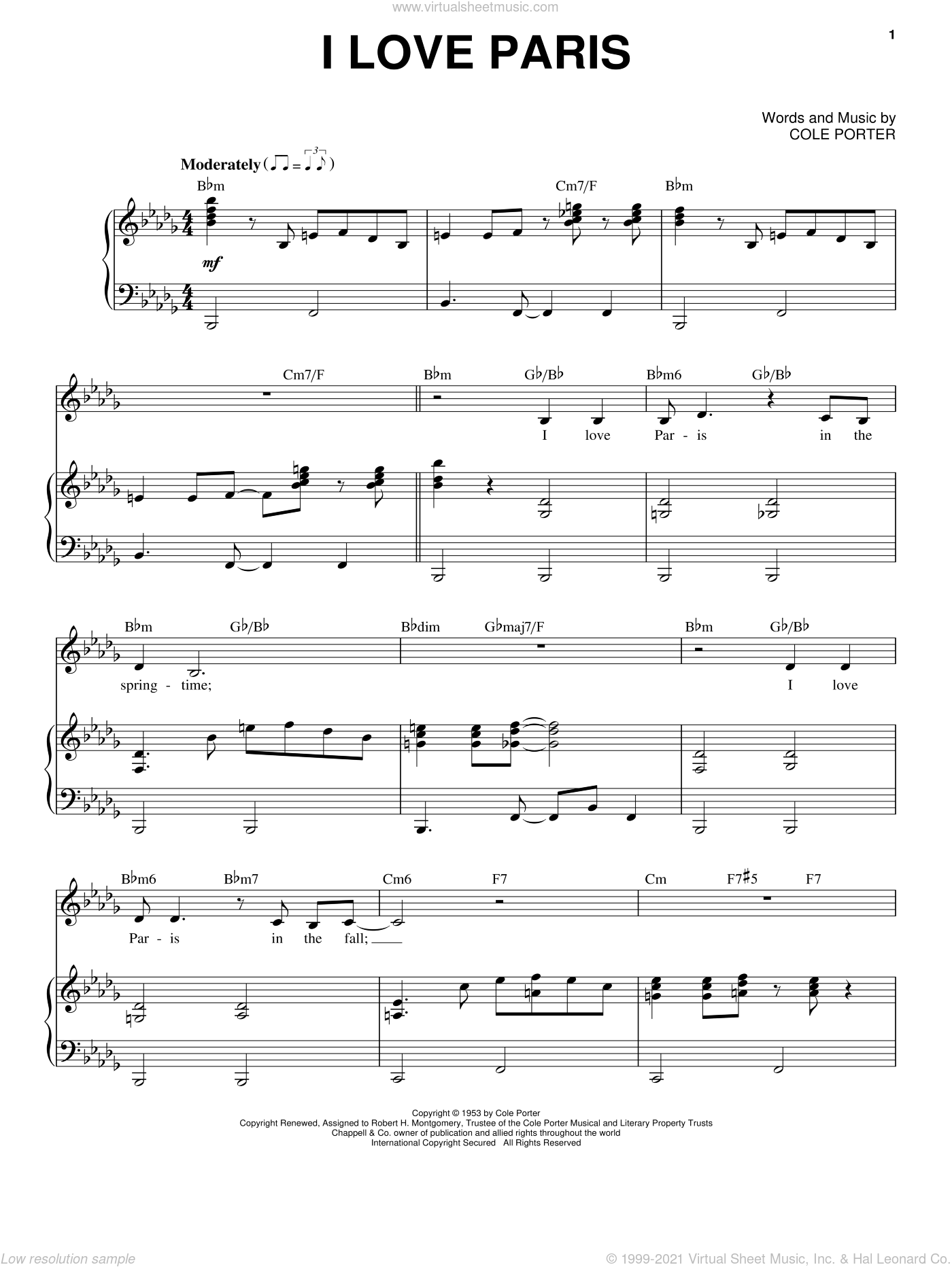 Sinatra - I Love Paris sheet music for voice and piano [PDF]