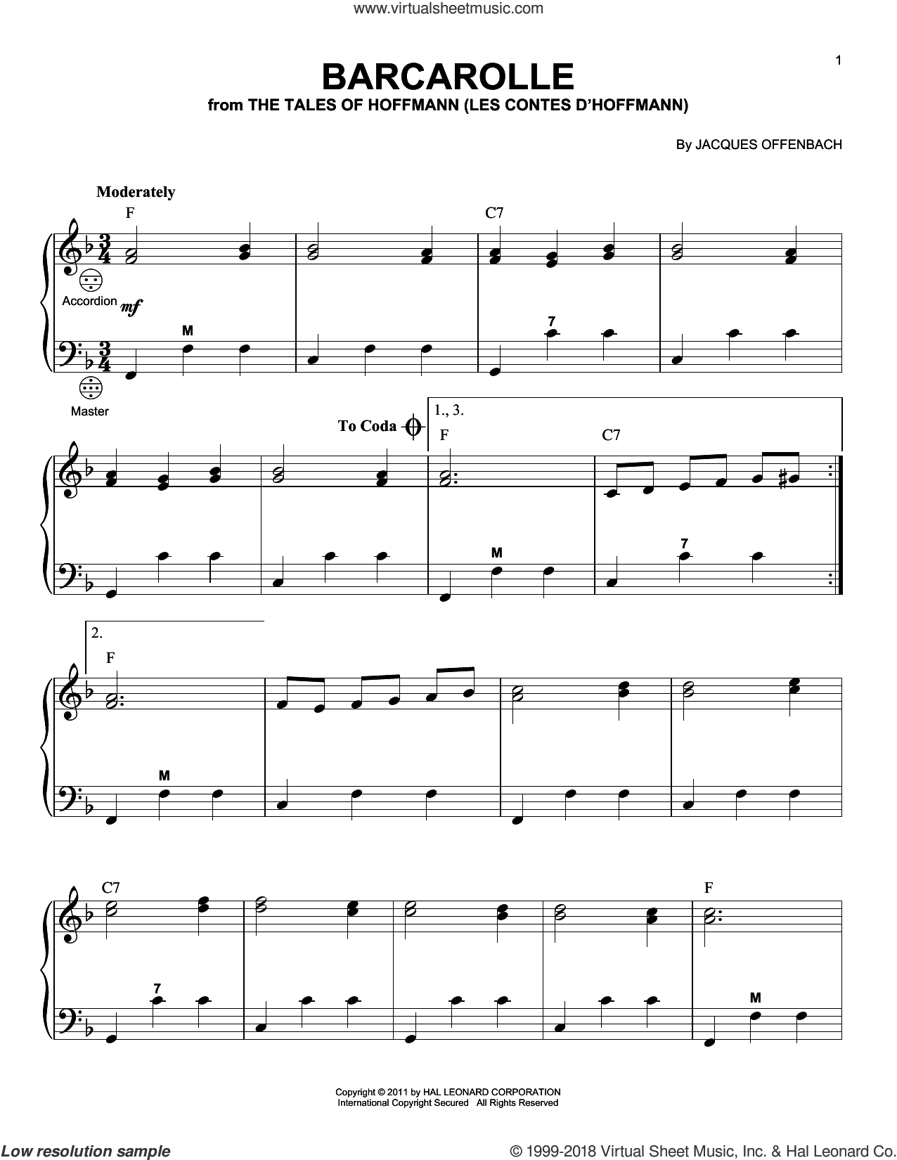 Offenbach - Barcarolle sheet music for accordion [PDF]