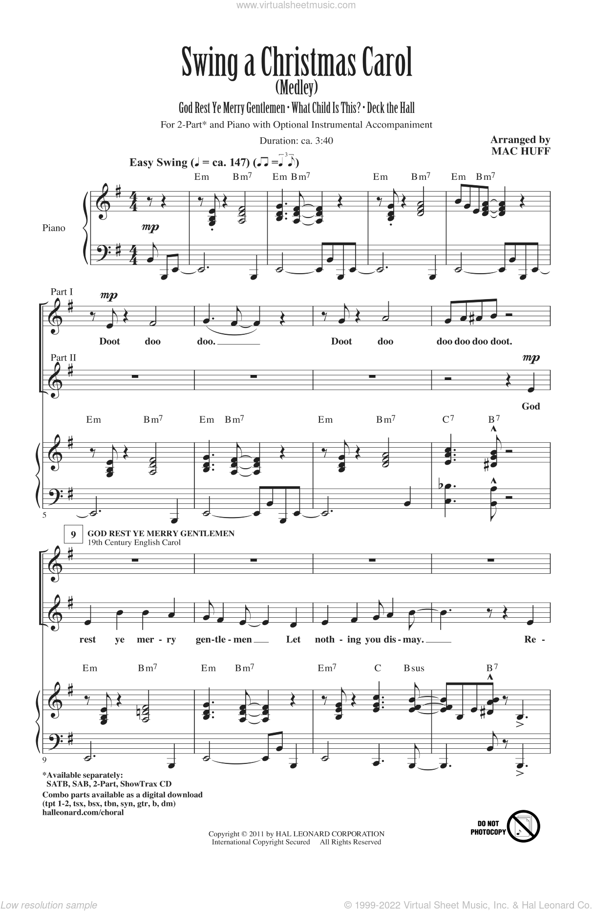 Huff - Swing A Christmas Carol (Medley) sheet music for choir (2-Part)