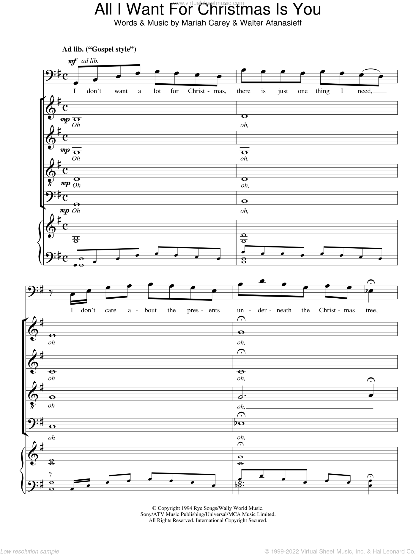 Carey - All I Want For Christmas Is You sheet music for choir