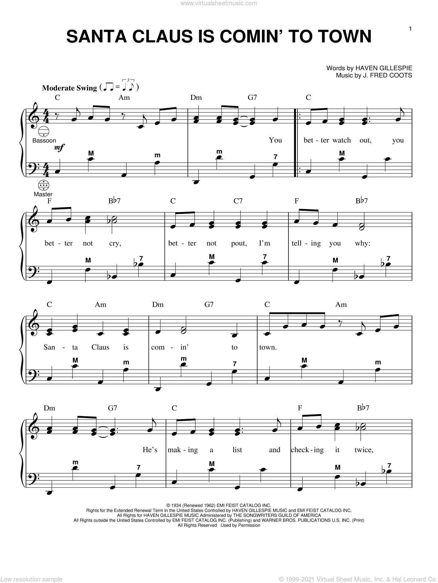 Coots - Santa Claus Is Comin' To Town sheet music for accordion