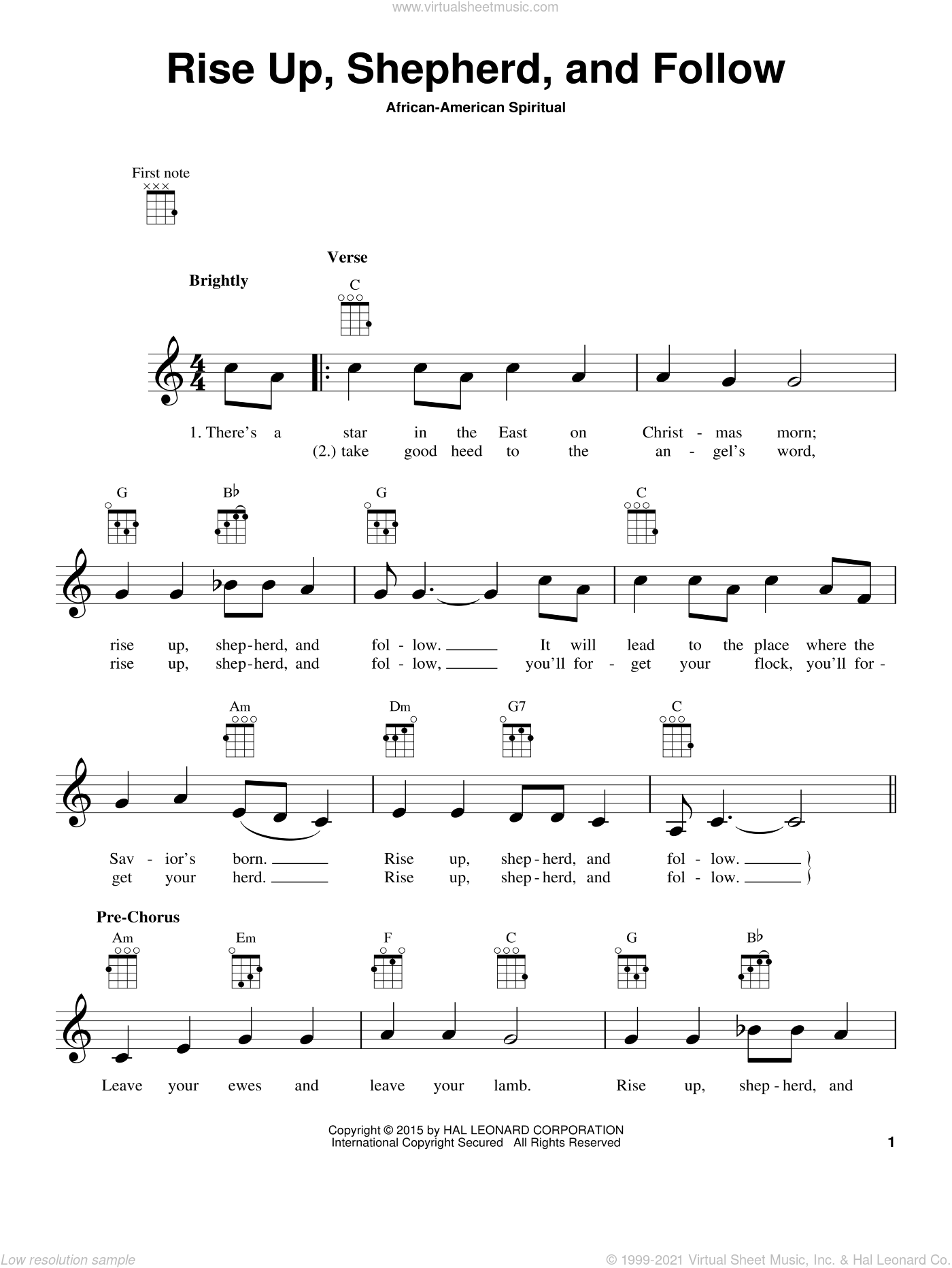 Rise Up, Shepherd, And Follow sheet music for ukulele PDF