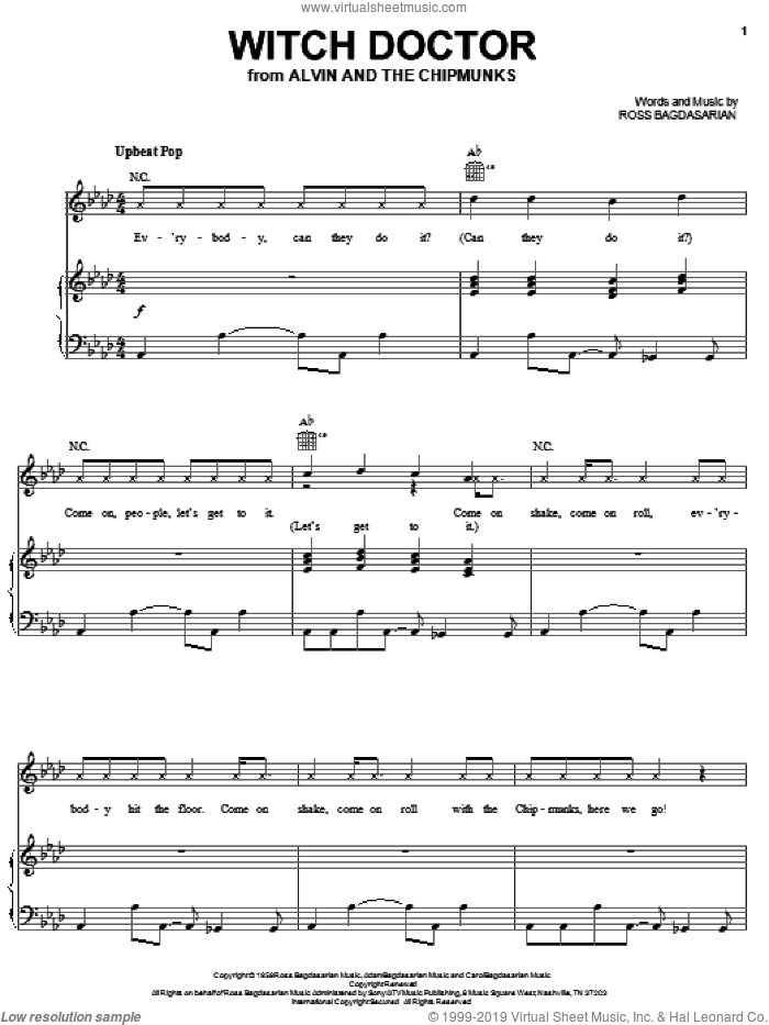 Chipmunks - Witch Doctor sheet music for voice, piano or guitar