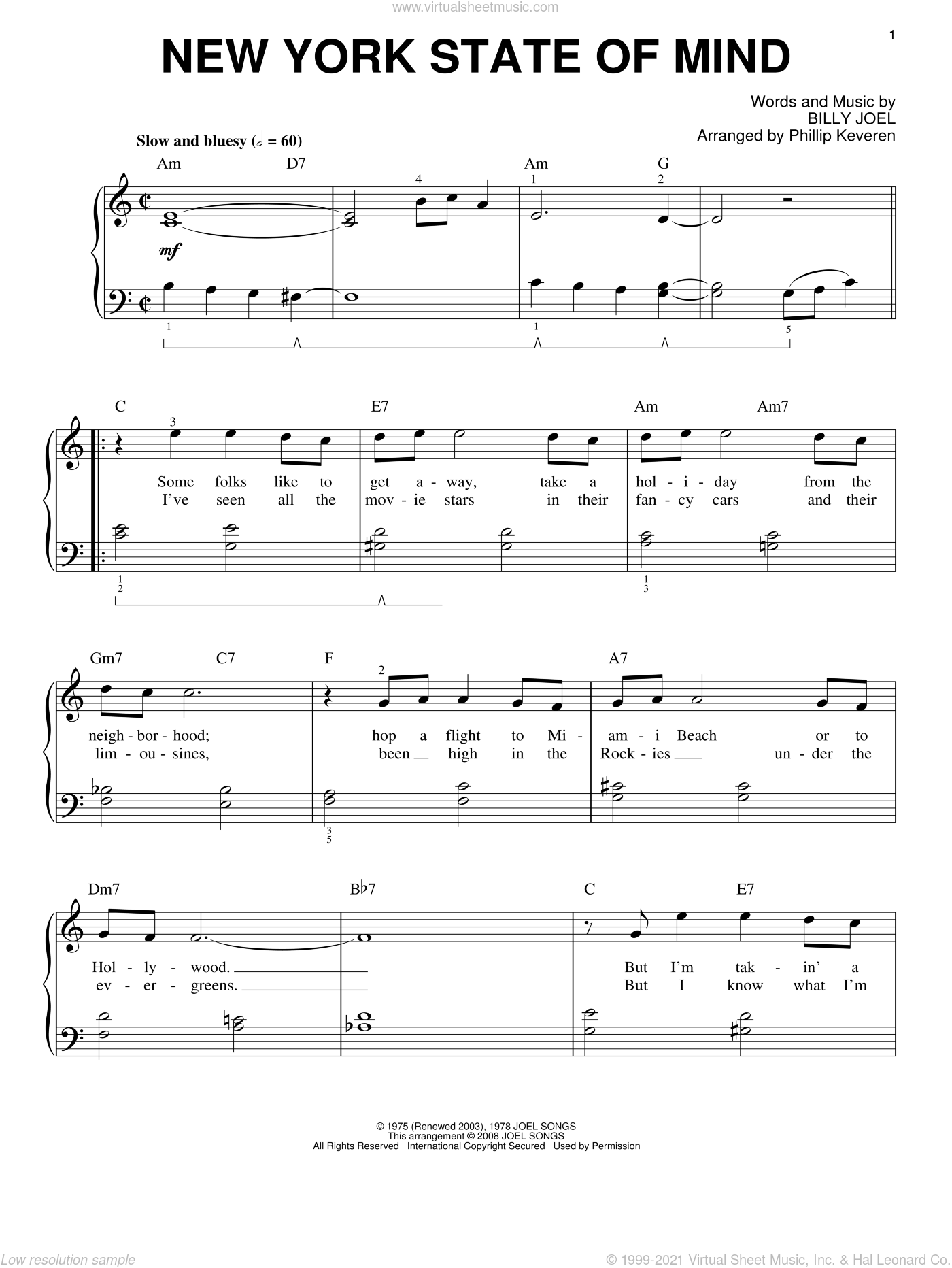 joel  new york state of mind sheet music for piano solo pdf