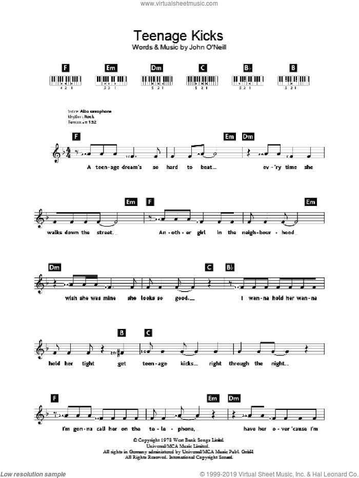 Undertones - Teenage Kicks sheet music for piano solo ...