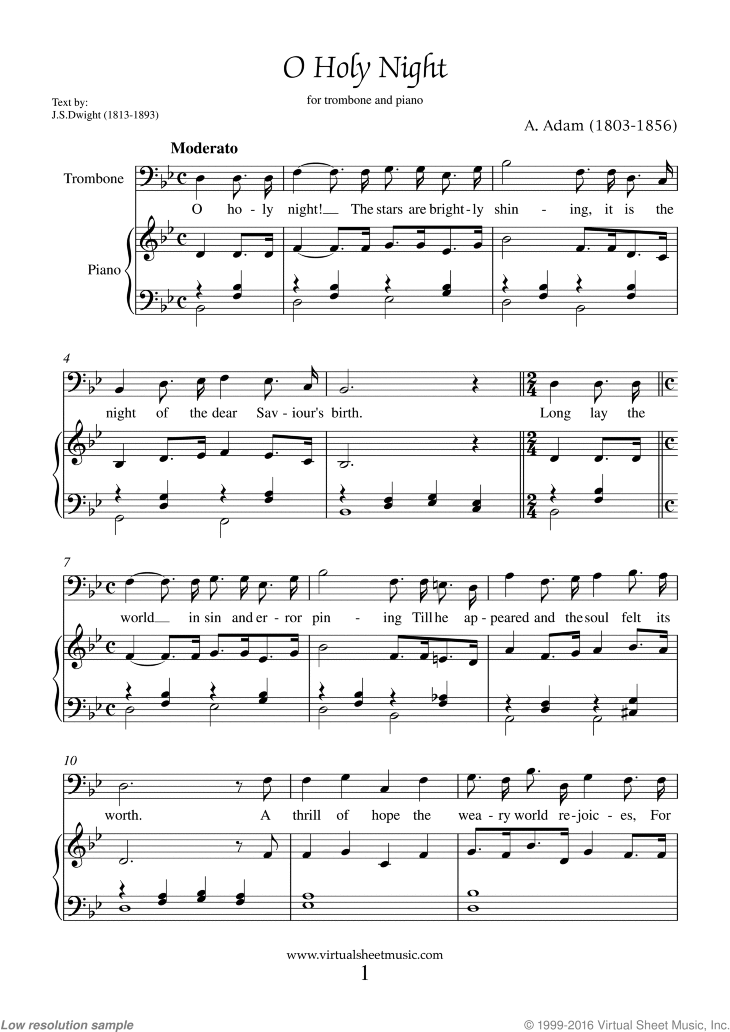 Free Adam O Holy Night sheet music for trombone and piano [PDF]