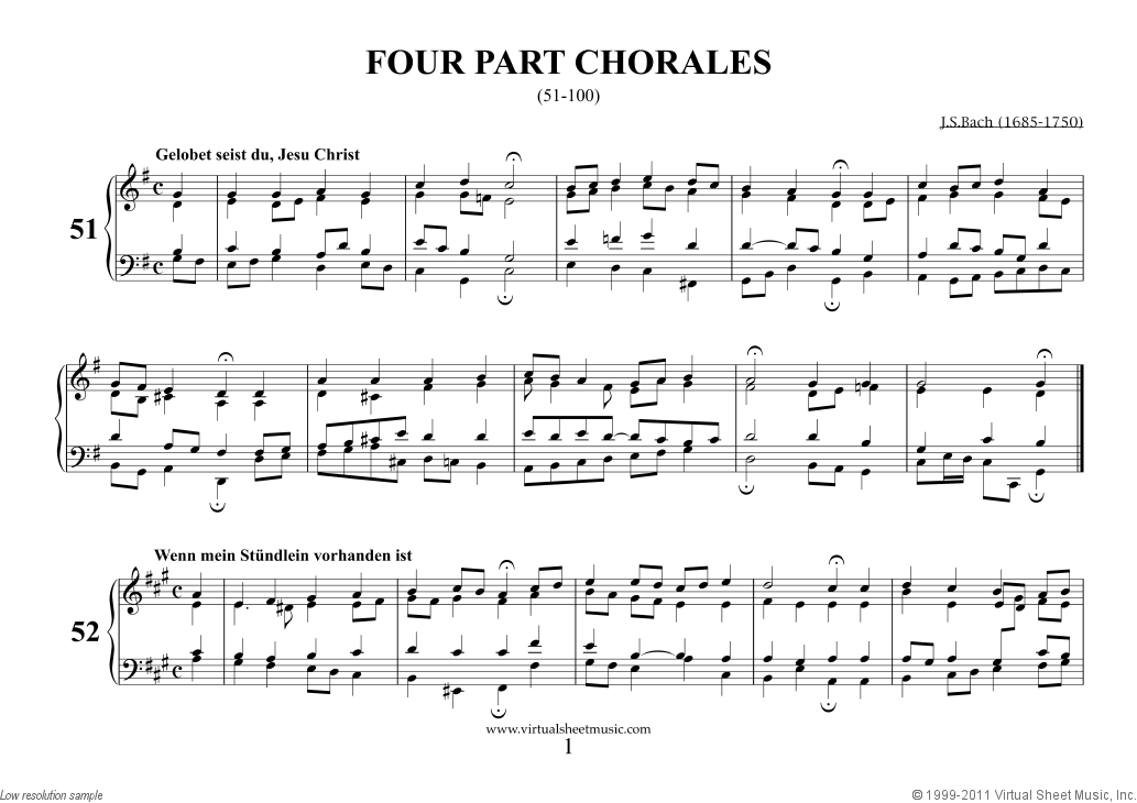Bach Four Part Chorales 51 100 Sheet Music For Organ