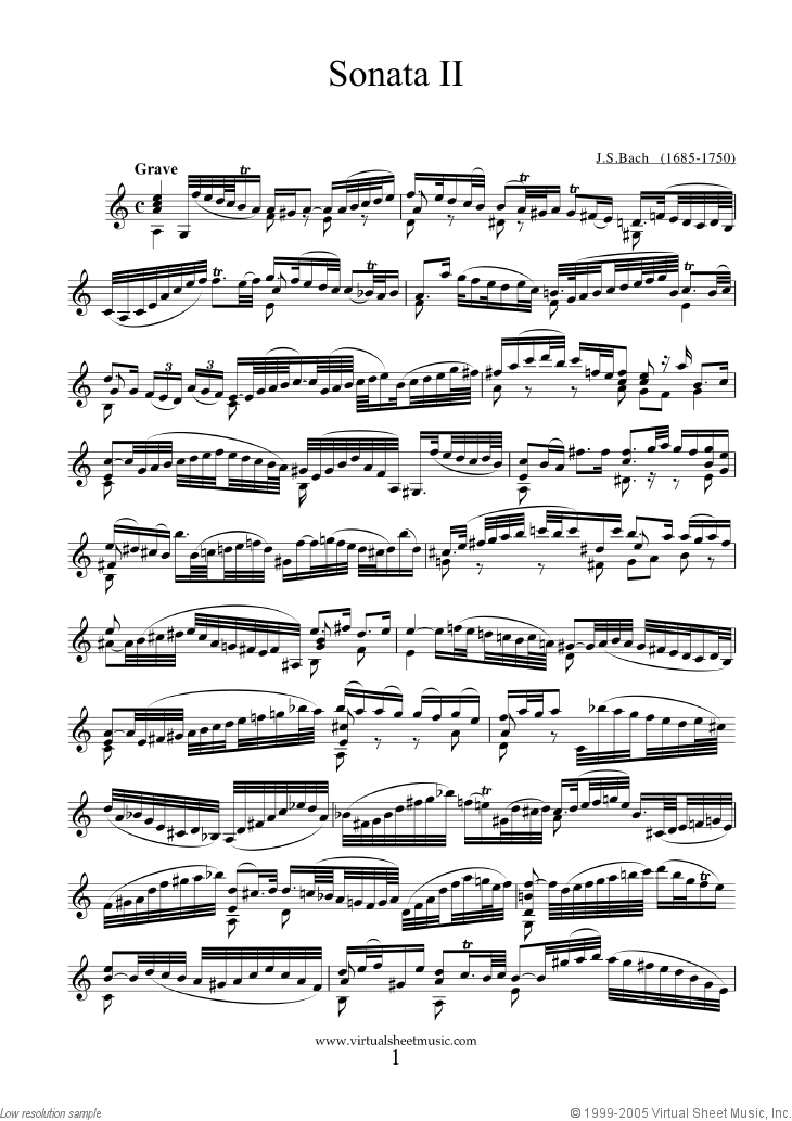 Bach - Violin Sonata No.2 in A minor sheet music for violin solo