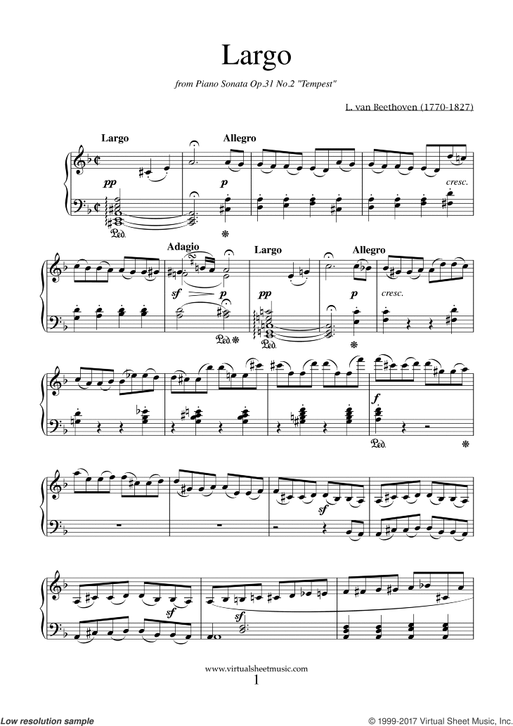 Free Beethoven - Largo from Tempest Sonata sheet music for ...