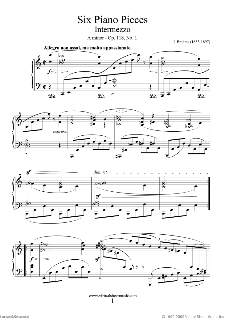 Brahms - Six Piano Pieces Op.118 sheet music for piano ...