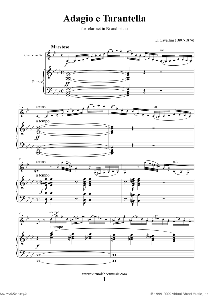 Cavallini - Adagio e Tarantella sheet music for clarinet and piano