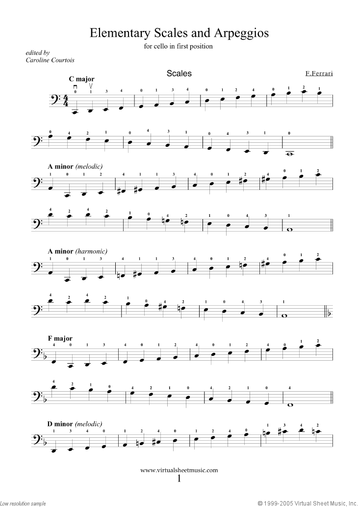 Ferrari - Elementary Scales and Arpeggios sheet music for cello solo