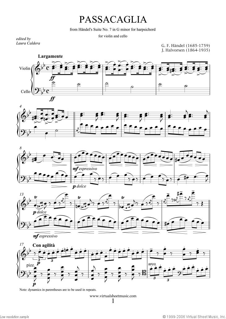 Halvorsen - Passacaglia on a theme by G.F.Handel sheet music for violin