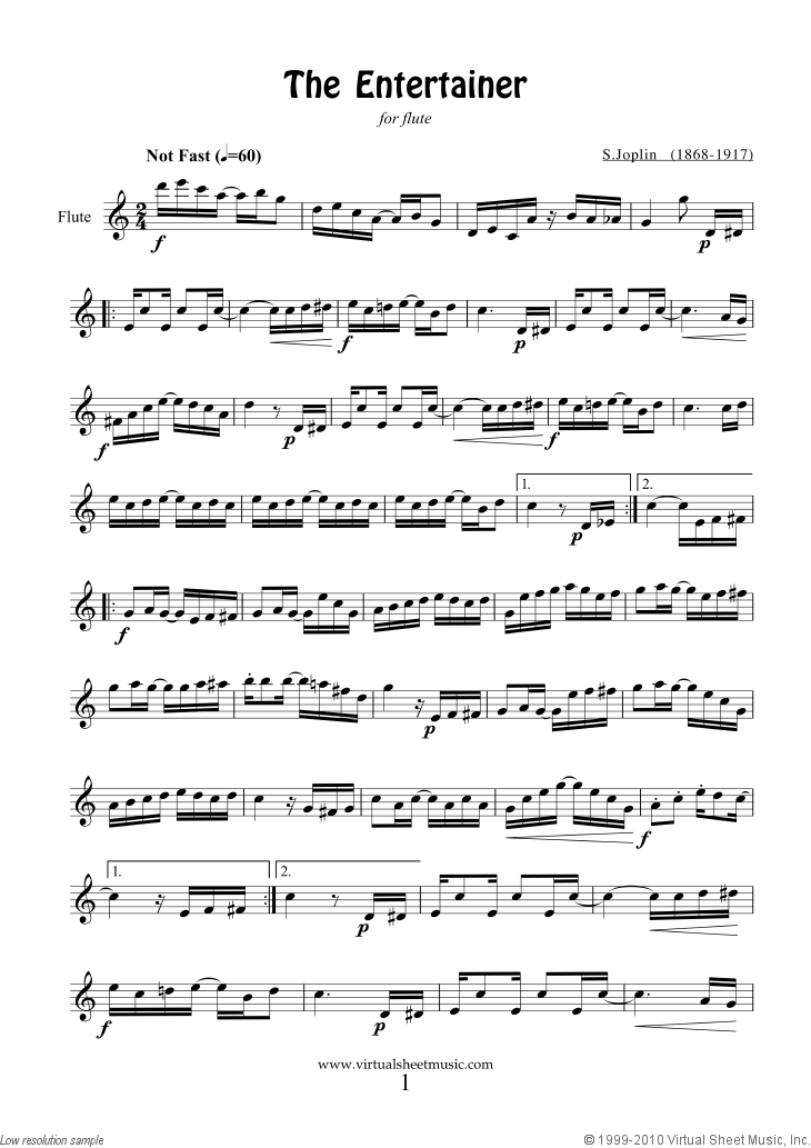 Free Joplin - The Entertainer sheet music for flute solo [PDF]