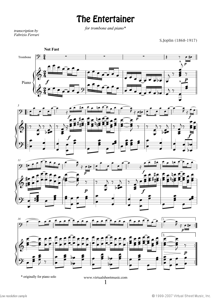Joplin - The Entertainer sheet music for trombone and ...
