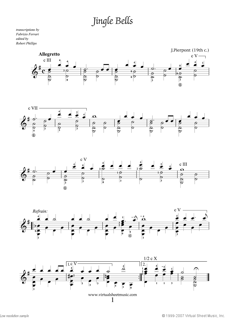 Easy Christmas Guitar Sheet Music Songs, Printable [PDF]