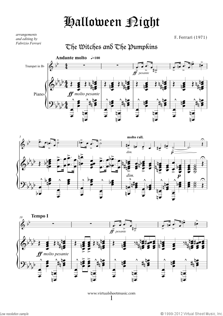Halloween Sheet Music for trumpet and piano [PDF-interactive]