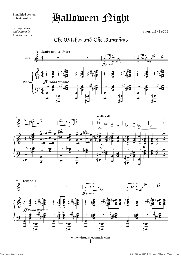 Halloween Sheet Music for violin and piano (simplified ...