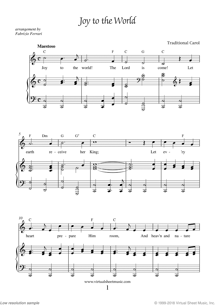 joy to the world piano sheet music pdf free download