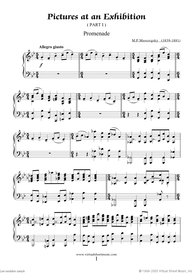 Mussorgsky - Pictures at an Exhibition sheet music for piano solo