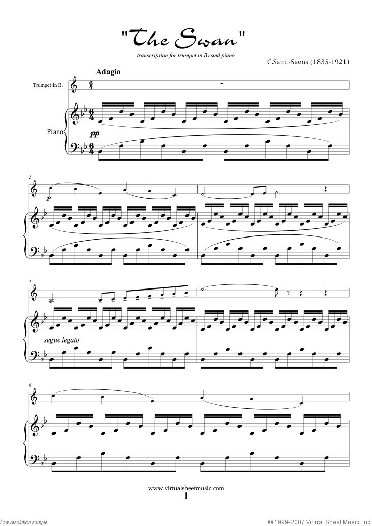 Saint-Saens - The Swan sheet music for trumpet and piano [PDF]