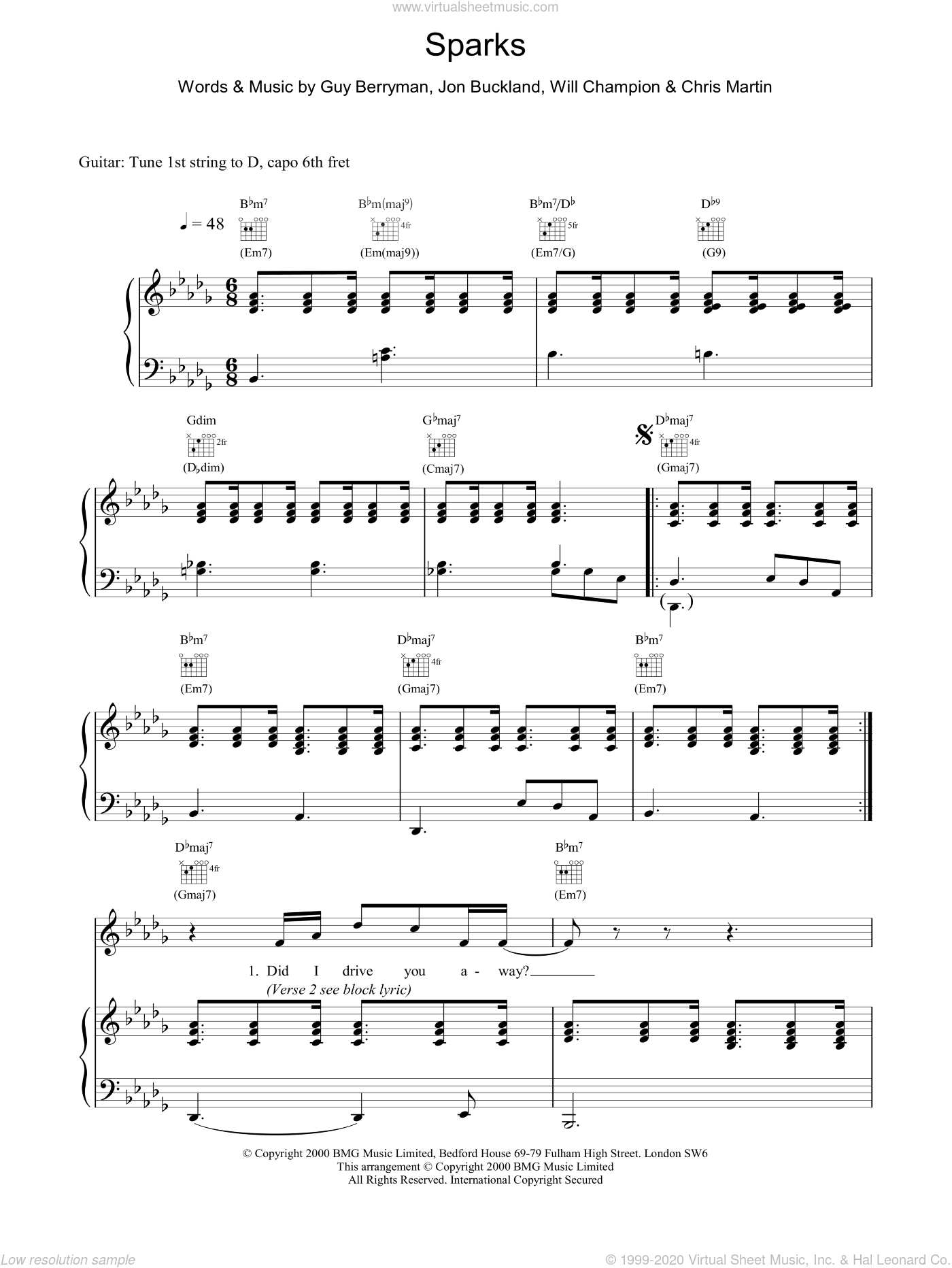 Coldplay - Sparks sheet music for voice, piano or guitar