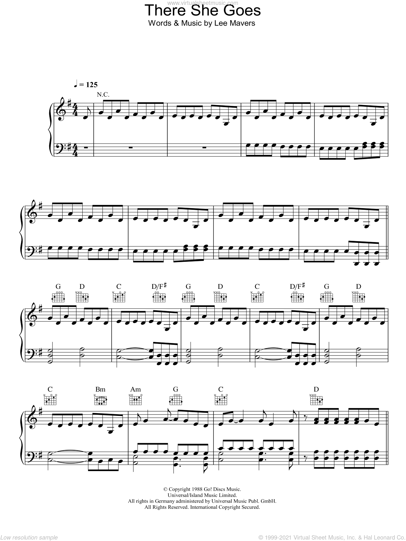 La's - There She Goes sheet music for voice, piano or guitar