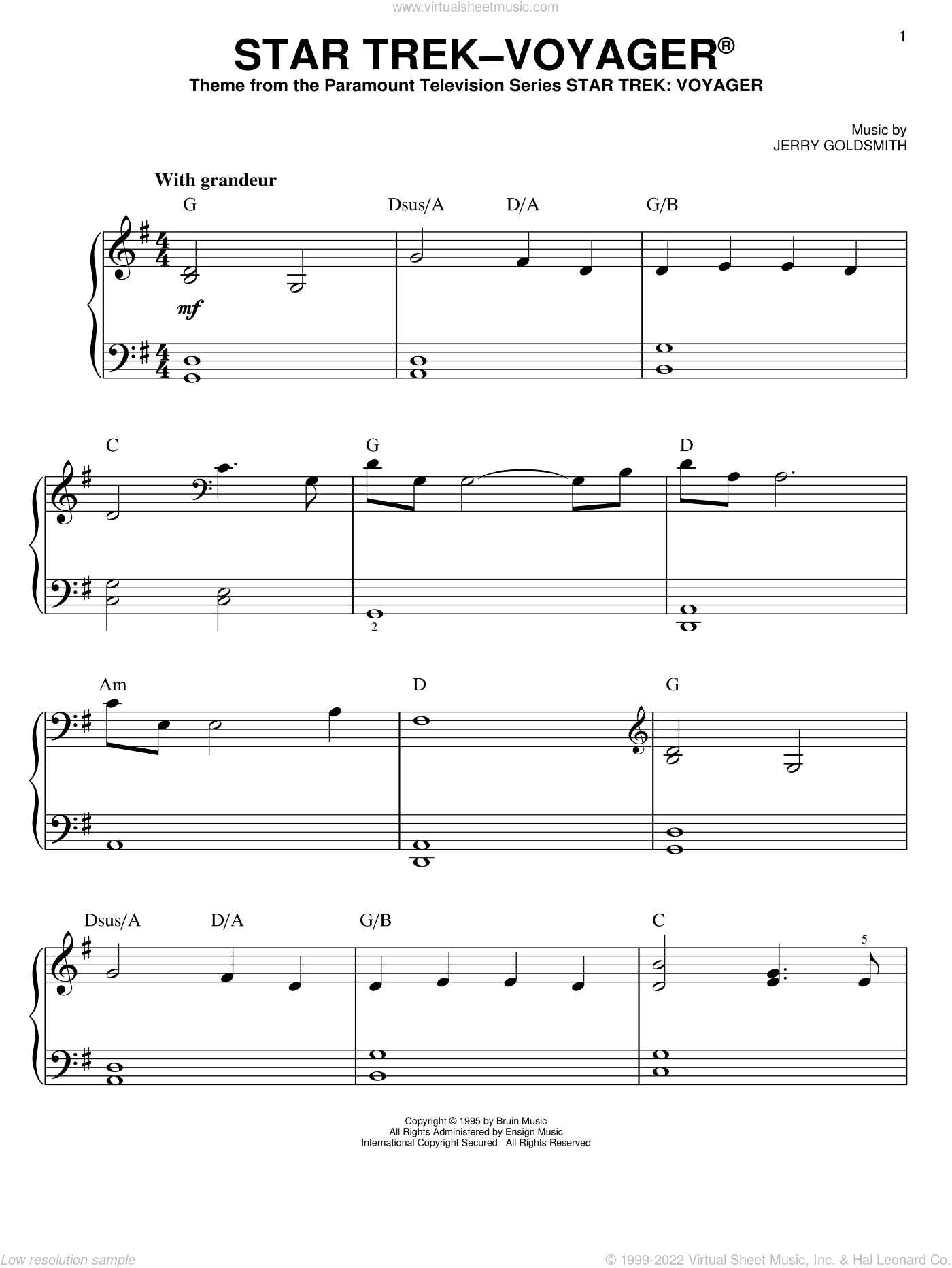 Goldsmith - Star Trek - Voyager(R) sheet music for piano solo