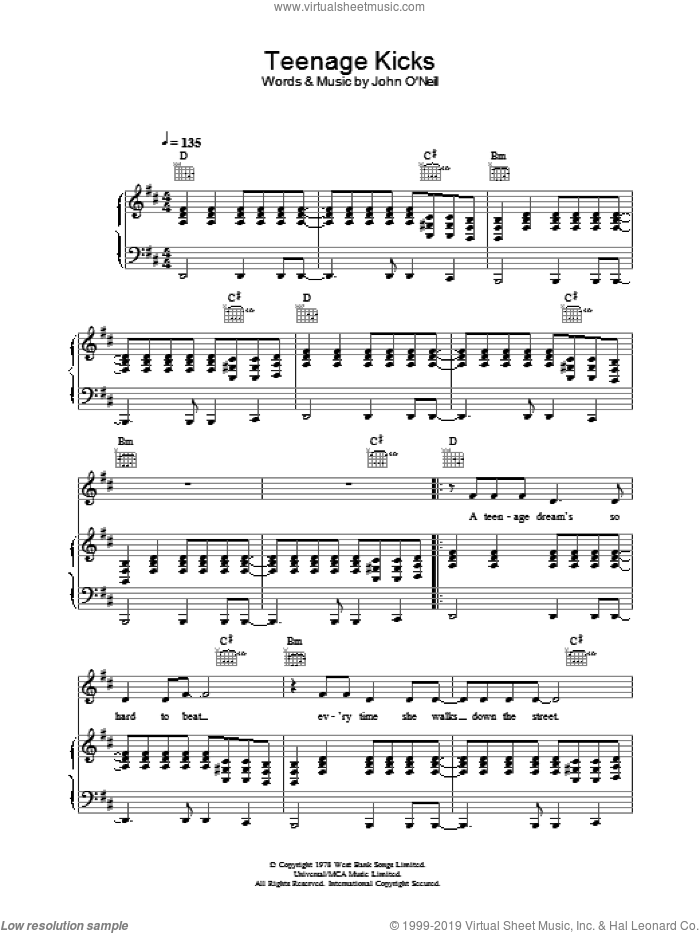 Undertones - Teenage Kicks sheet music for voice, piano or ...
