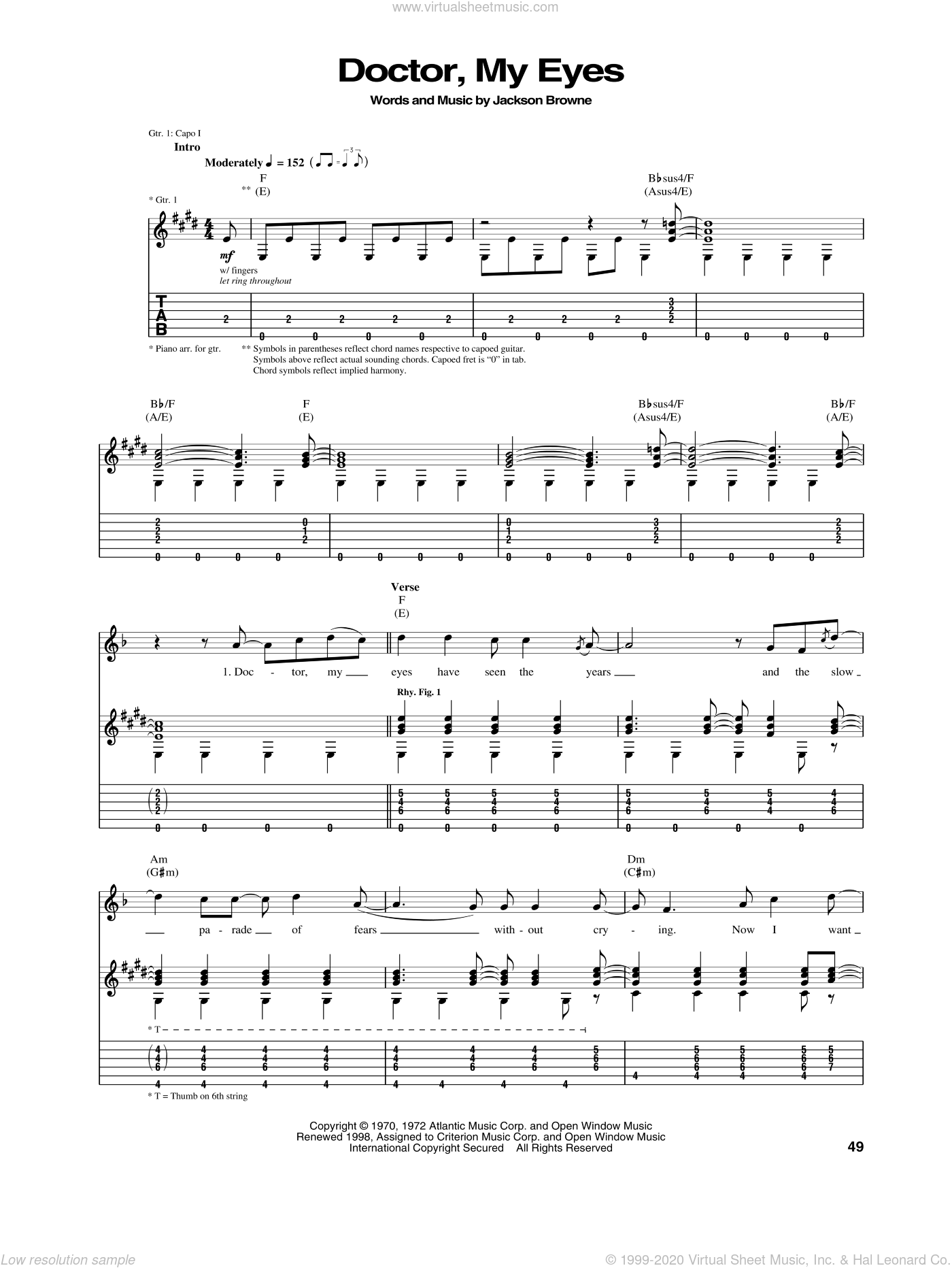 Browne - Doctor, My Eyes sheet music for guitar (tablature)