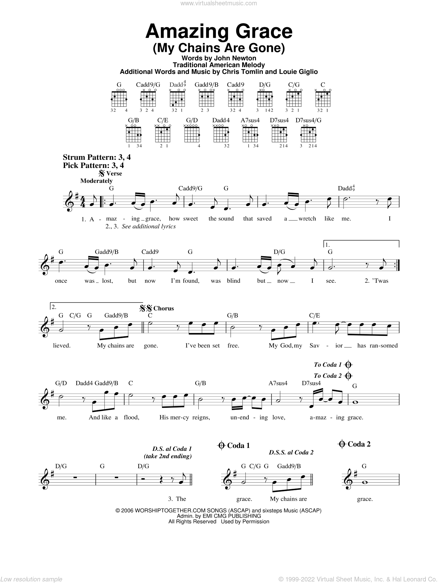Tomlin - Amazing Grace (My Chains Are Gone) sheet music for guitar solo (chords)