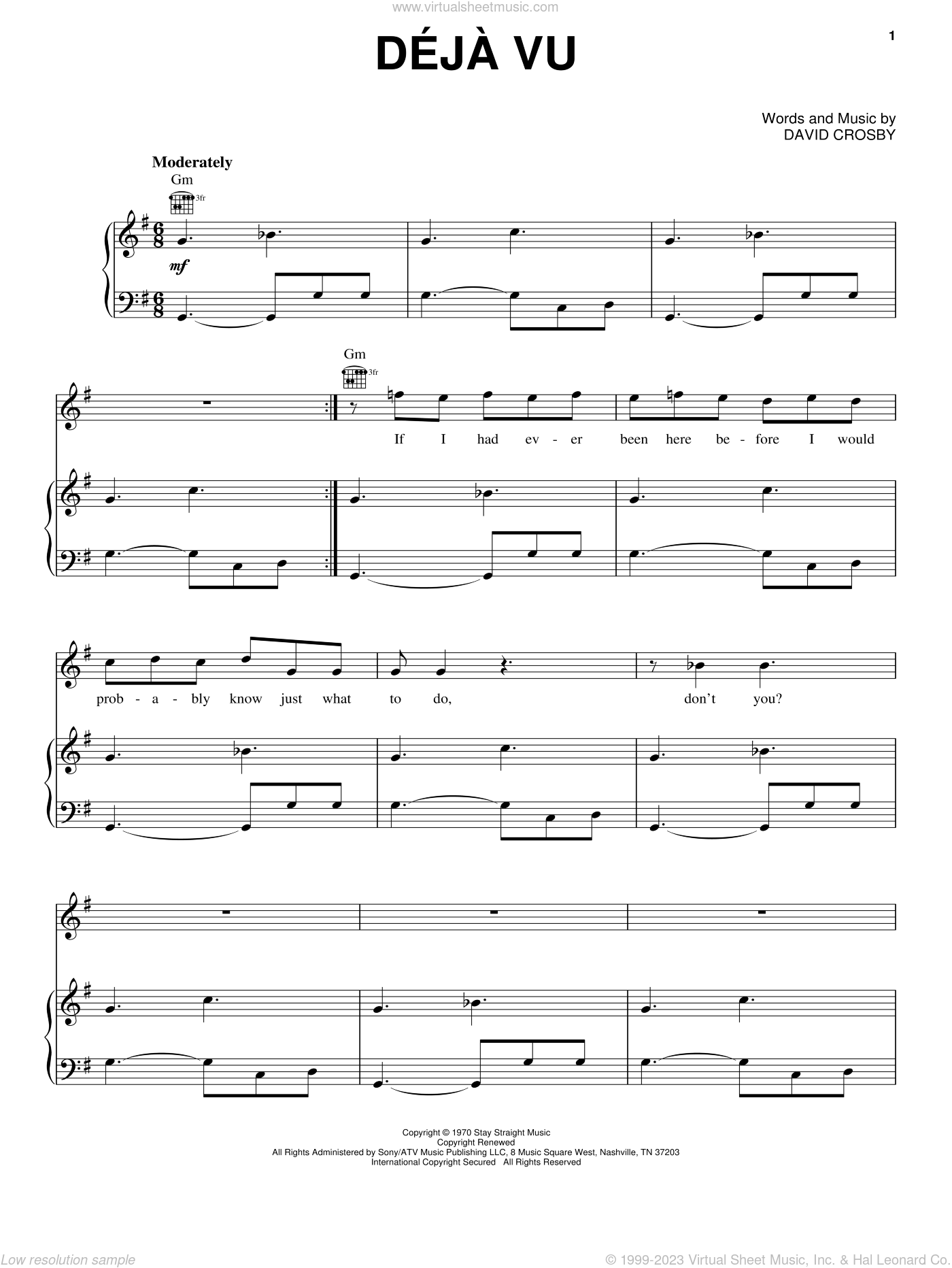 Nash - Deja Vu sheet music for voice, piano or guitar [PDF]