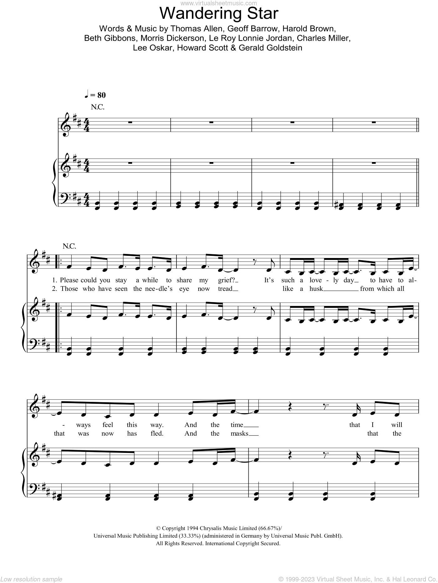 I Was Born Under A Wandering Star Chords Portishead - Wandering Star sheet music for voice, piano or guitar