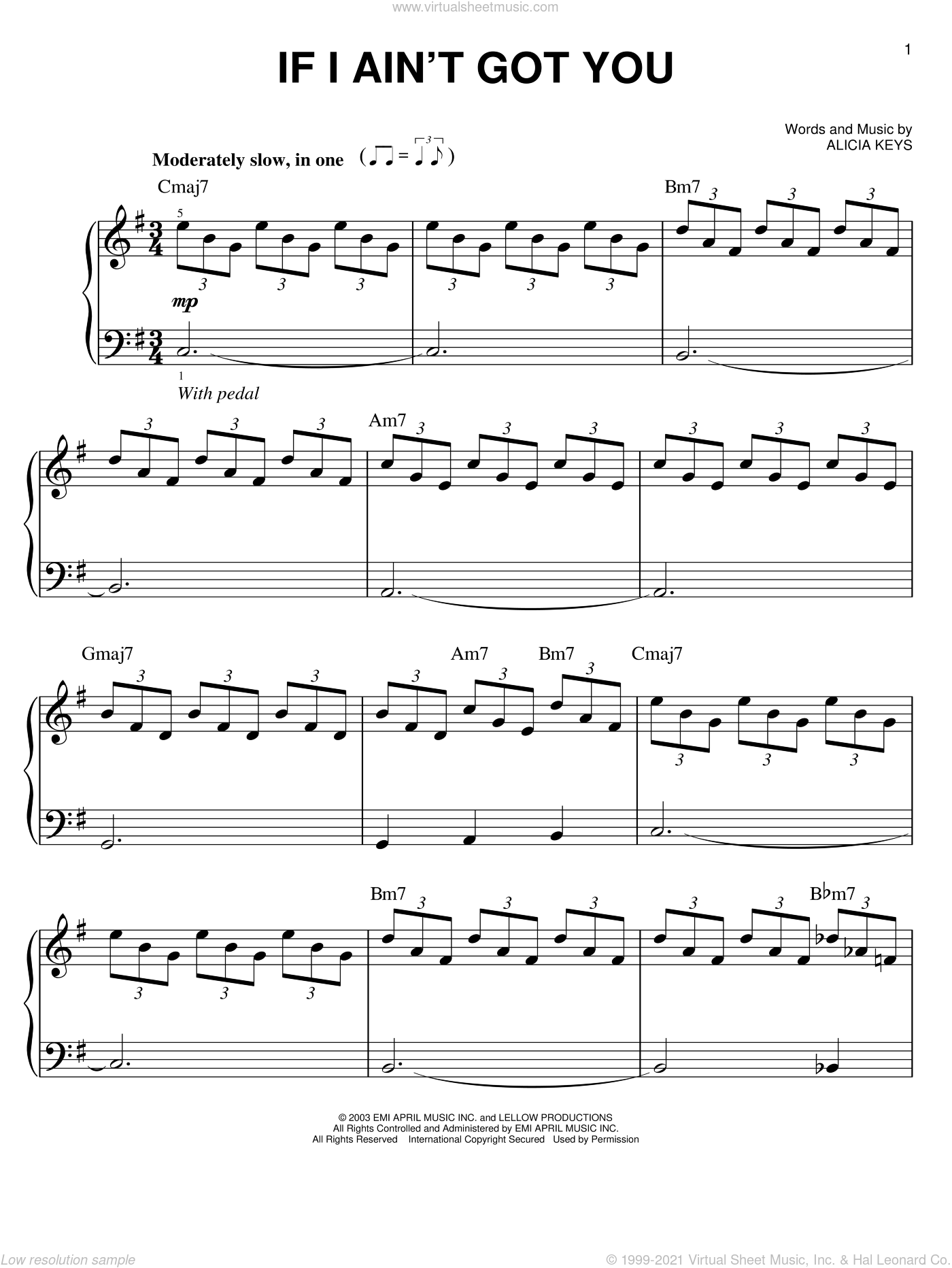 Keys - If I Ain't Got You for piano solo interactive sheet music