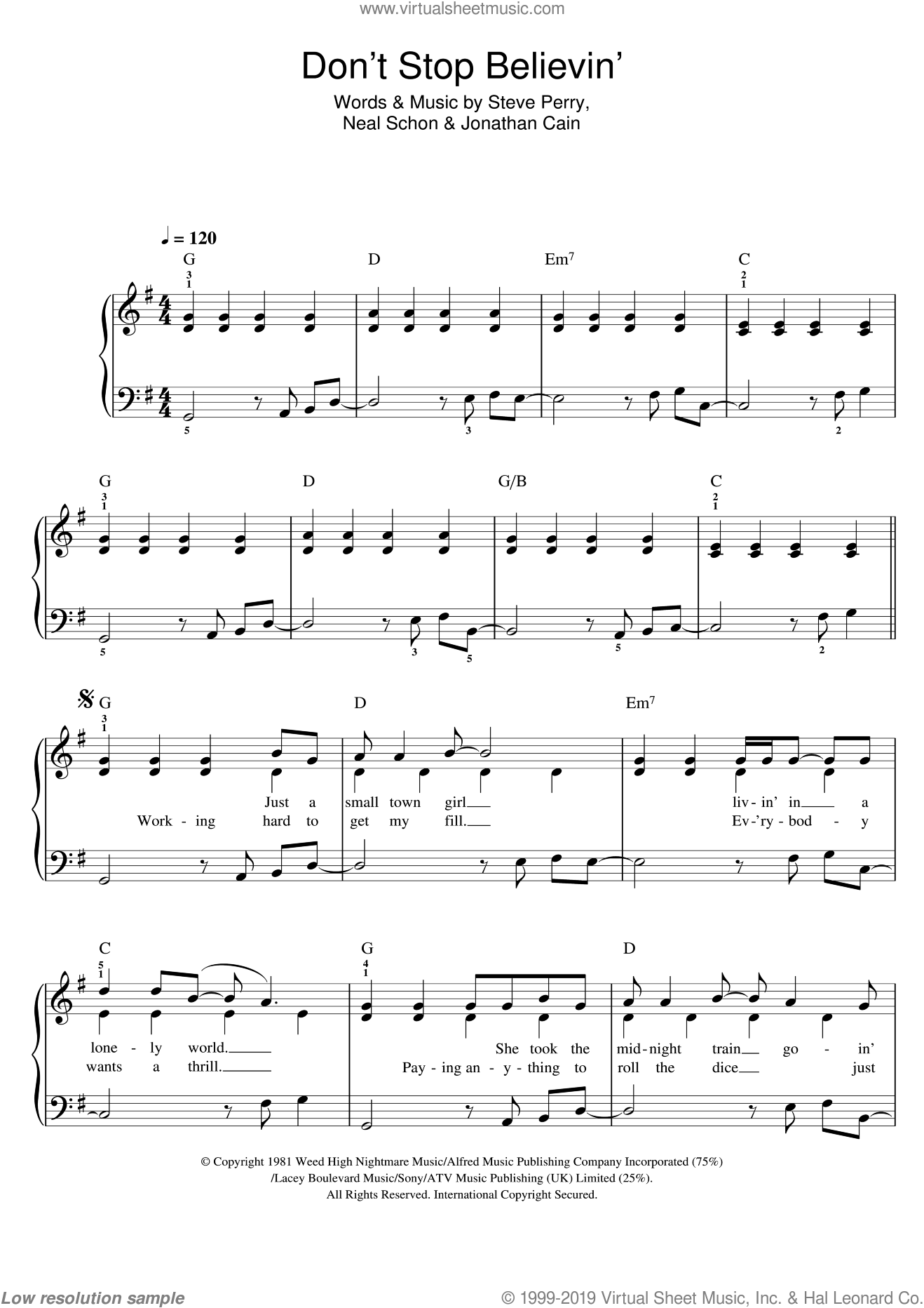 Cast - Don't Stop Believin' sheet music for piano solo [PDF]