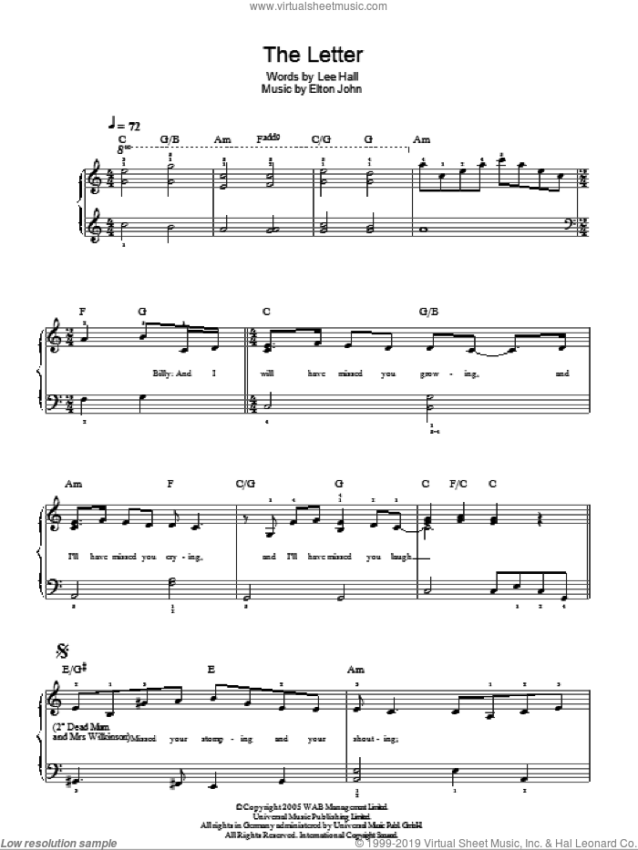 John - The Letter sheet music for piano solo