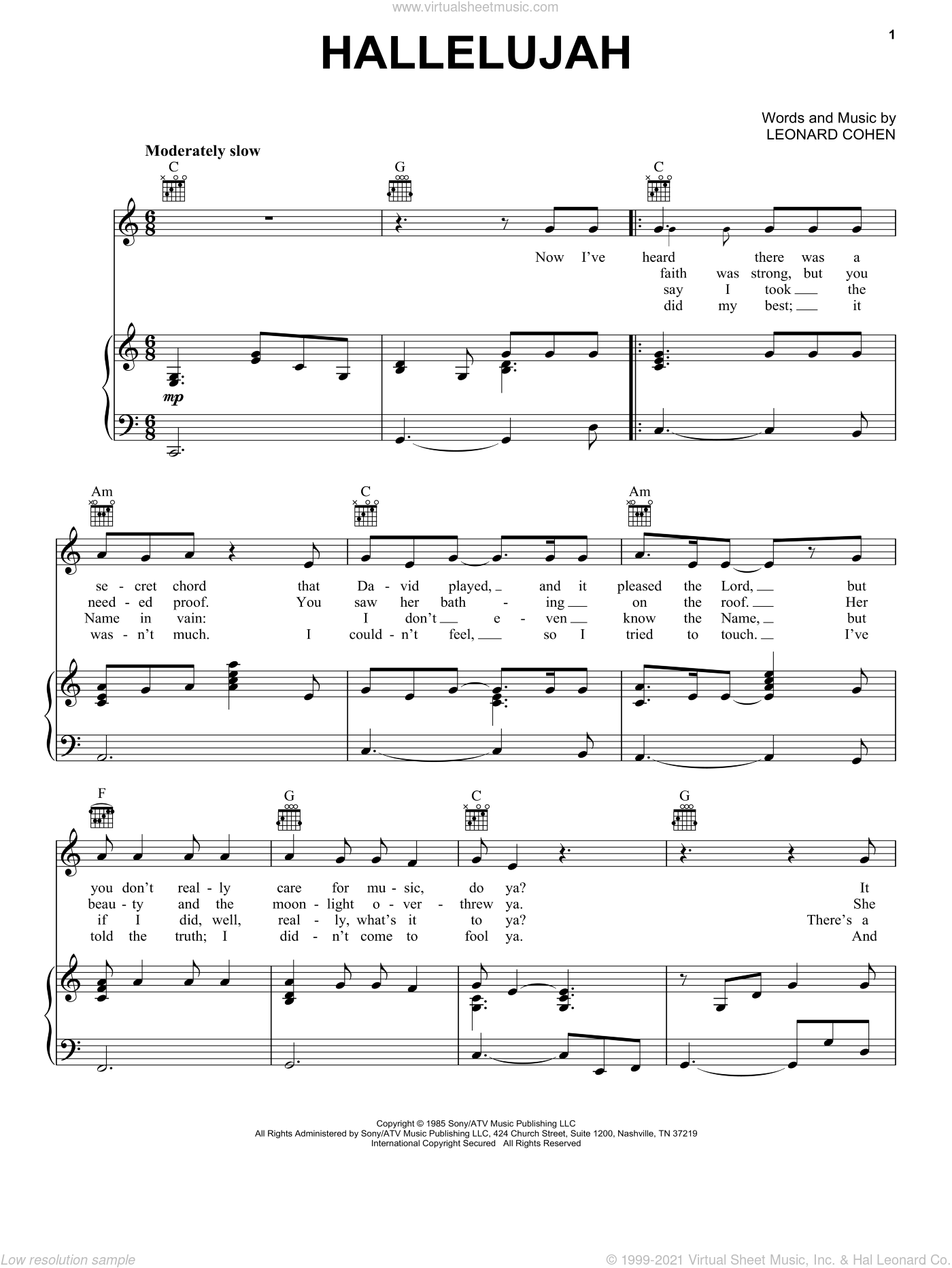 Cohen - Hallelujah sheet music for voice, piano or guitar [PDF]