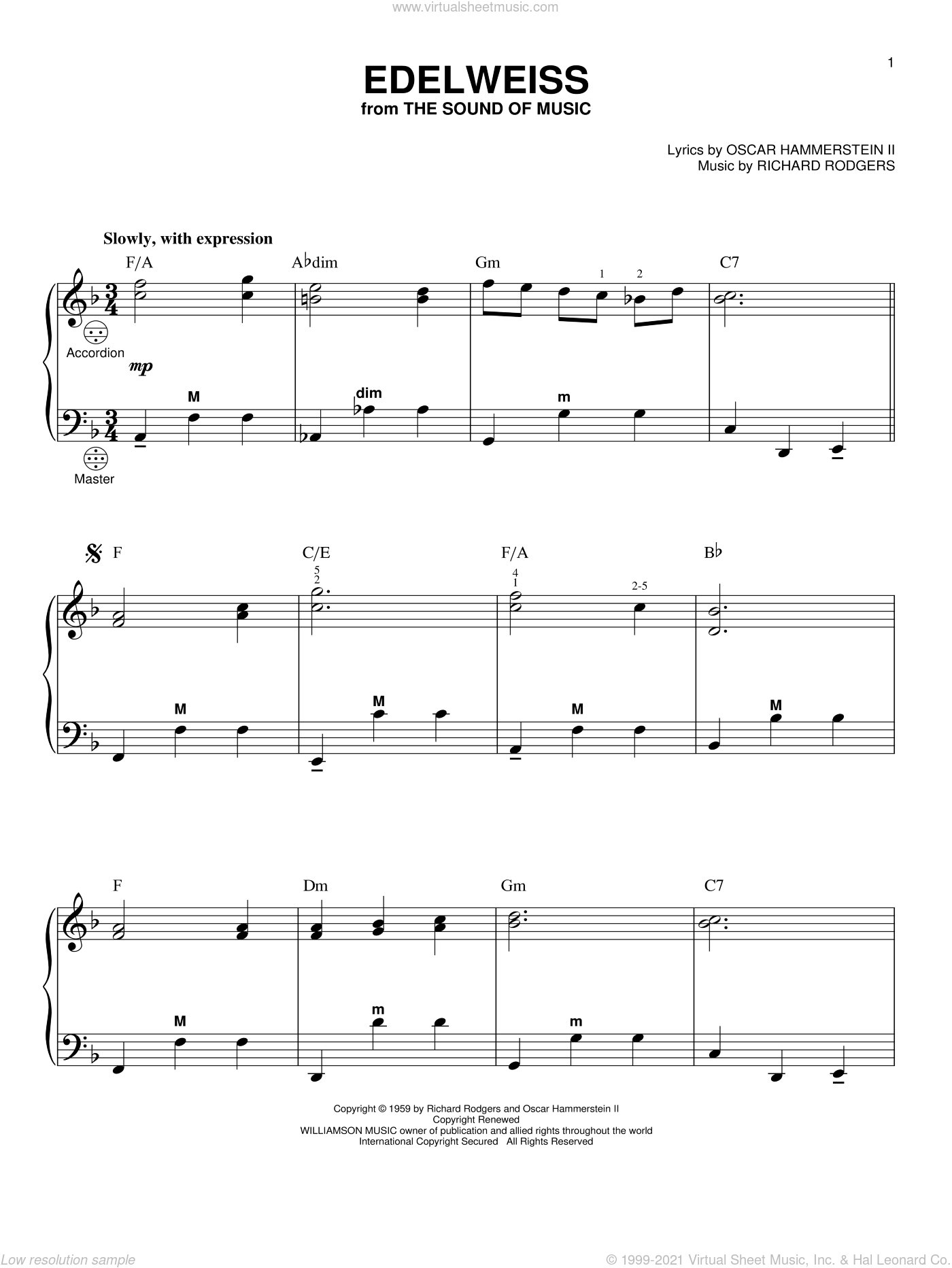 Hammerstein - Edelweiss sheet music for accordion [PDF]