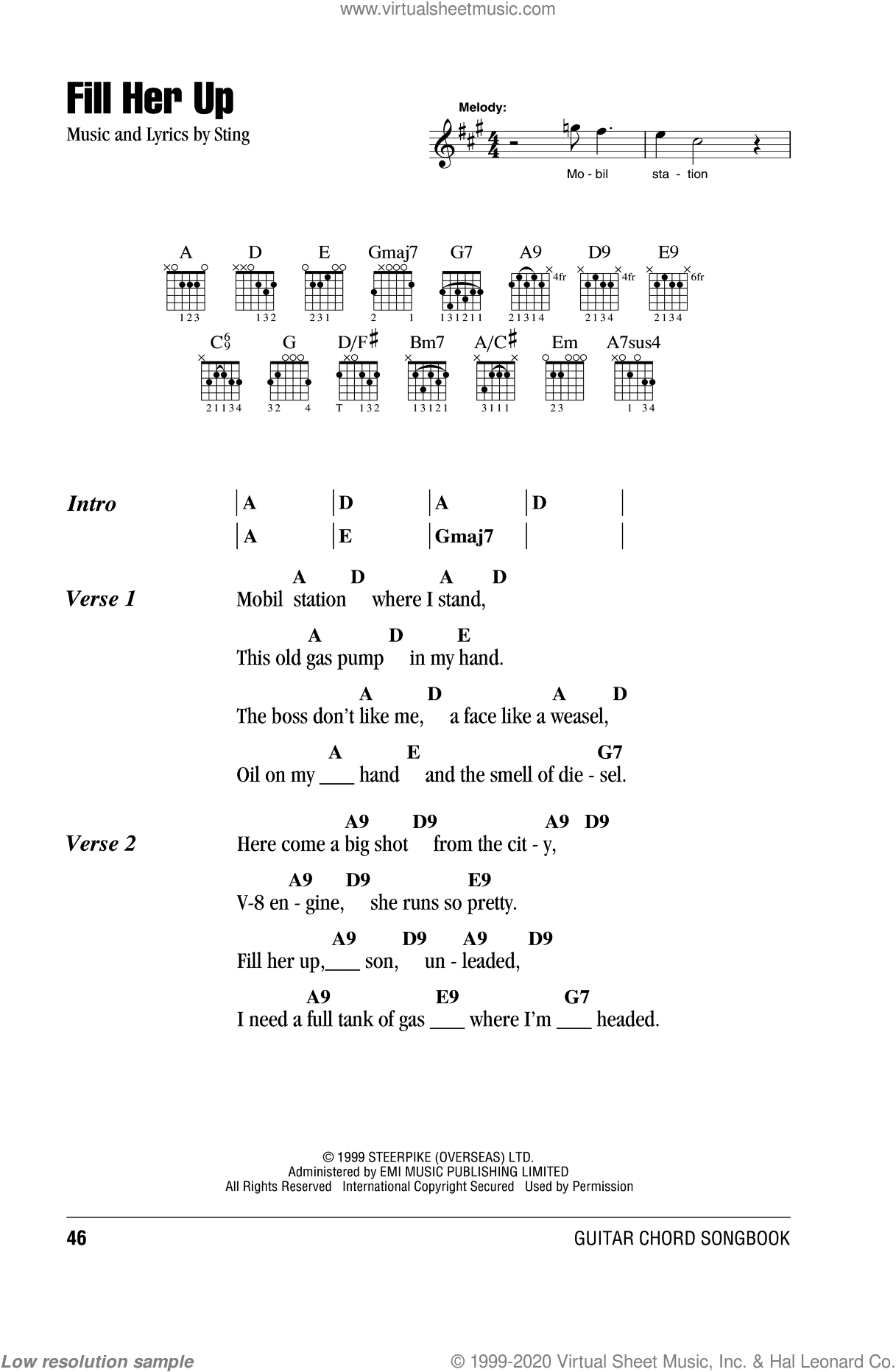 Sting - Fill Her Up sheet music for guitar (chords) [PDF]